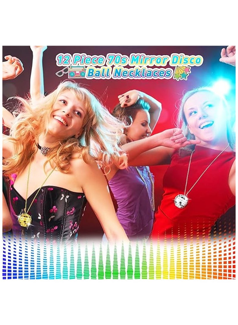 قلادة ديسكو ، مجموعة قلائد كرة الديسكو - 12 قطعة من قلائد حفلات أسلوب السبعينيات لتزيين المنزل ، أدوات مسرح بحجم 1.57 بوصة ، ملحقات ألعاب ، مثالية لمستلزمات حفلات المهرجانات المدرسية (ذهب/فضة) - Image 5
