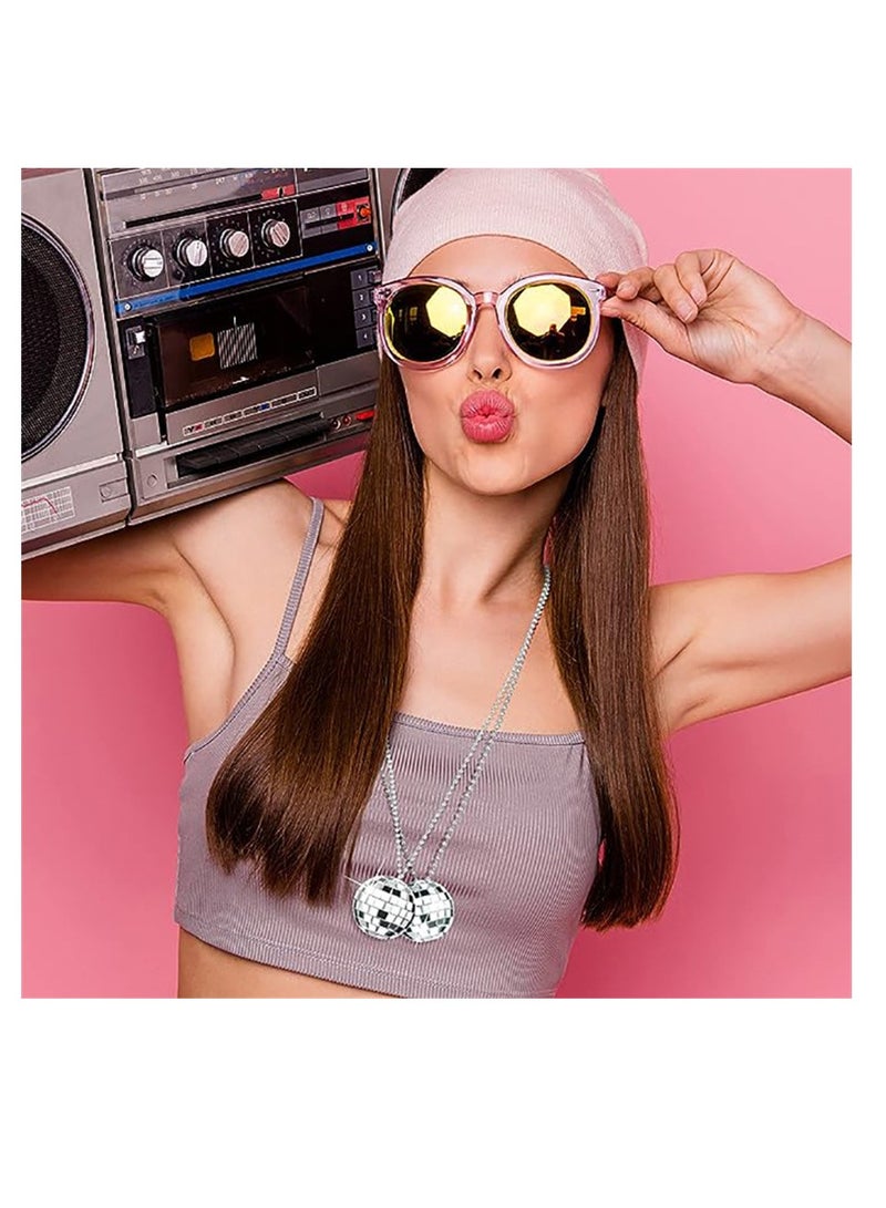 قلادة ديسكو ، مجموعة قلائد كرة الديسكو - 12 قطعة من قلائد حفلات أسلوب السبعينيات لتزيين المنزل ، أدوات مسرح بحجم 1.57 بوصة ، ملحقات ألعاب ، مثالية لمستلزمات حفلات المهرجانات المدرسية (ذهب/فضة) - Image 2