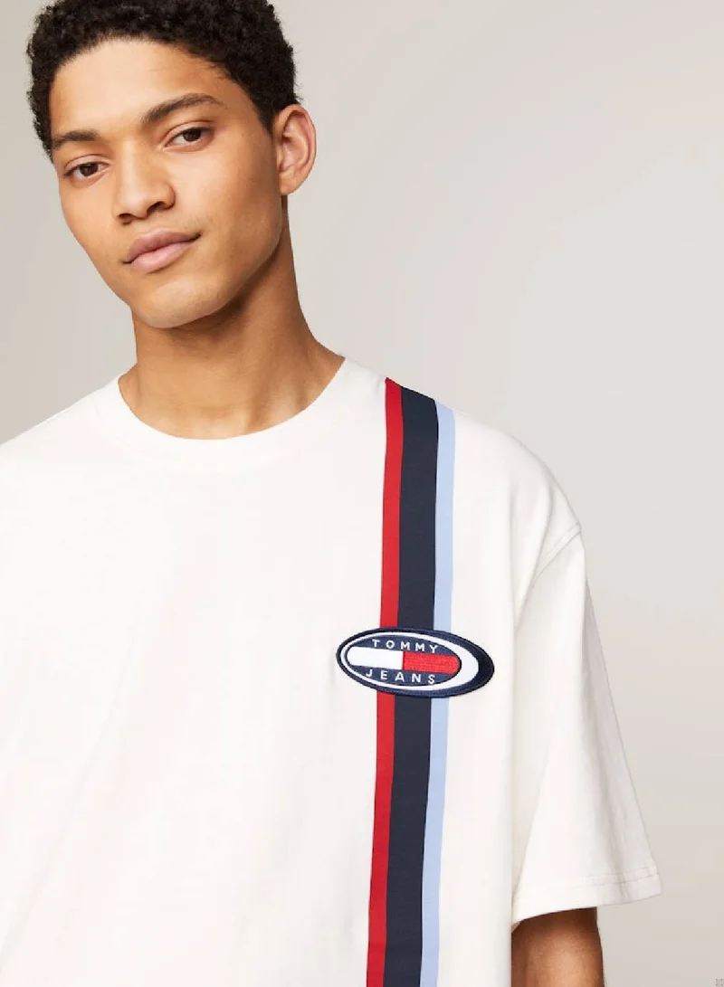 TOMMY JEANS Men's Oversize Archive Strip T-Shirt - Cotton, White