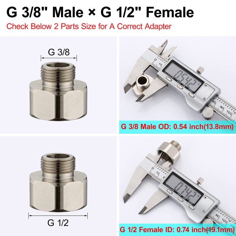 PerPaiMe G 1/2 Female to 3/8 Male COMP Reducer Adapter, Brass Pipe Fittings Water Hose Adapter, Compression Fitting for Kitchen Bathroom Faucet, Pipe Connector with Rubber Washer,(2 Pack) - Image 2