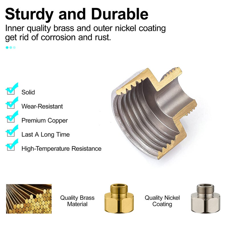 PerPaiMe G 1/2 Female to 3/8 Male COMP Reducer Adapter, Brass Pipe Fittings Water Hose Adapter, Compression Fitting for Kitchen Bathroom Faucet, Pipe Connector with Rubber Washer,(2 Pack) - Image 5
