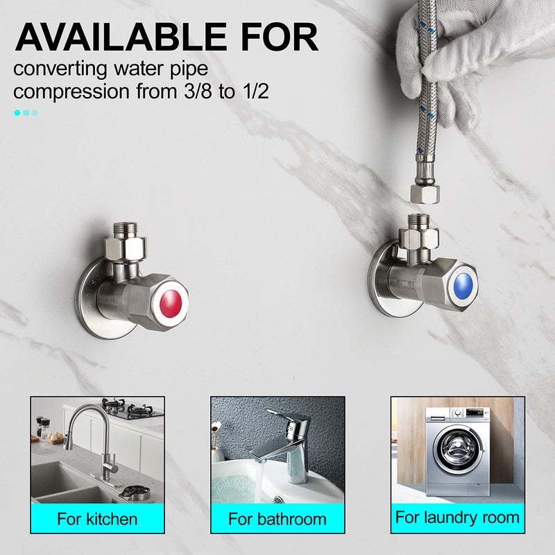 PerPaiMe G 1/2 Female to 3/8 Male COMP Reducer Adapter, Brass Pipe Fittings Water Hose Adapter, Compression Fitting for Kitchen Bathroom Faucet, Pipe Connector with Rubber Washer,(2 Pack) - Image 3