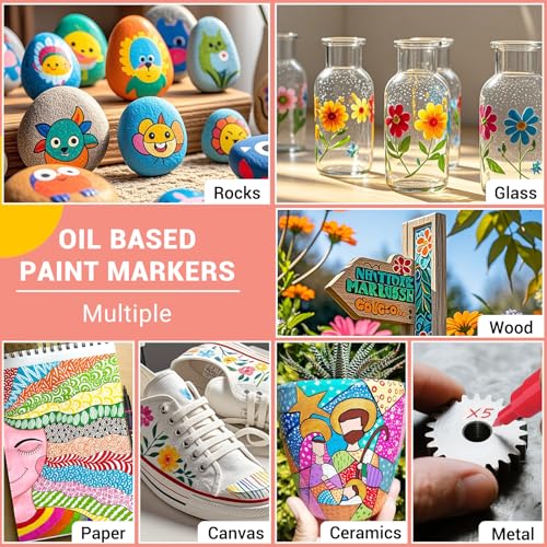 DAPAWIN Permanent Oil Based Paint Markers: Fine Point Oil Paint Pen, 12 Colors Fine Tip Waterproof Marker Pen for Rock Painting, Mark Metal, Engineer Detail Work, Wood Craft, Christmas Gift, Porcelain - Image 4