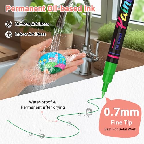 DAPAWIN Permanent Oil Based Paint Markers: Fine Point Oil Paint Pen, 12 Colors Fine Tip Waterproof Marker Pen for Rock Painting, Mark Metal, Engineer Detail Work, Wood Craft, Christmas Gift, Porcelain - Image 2