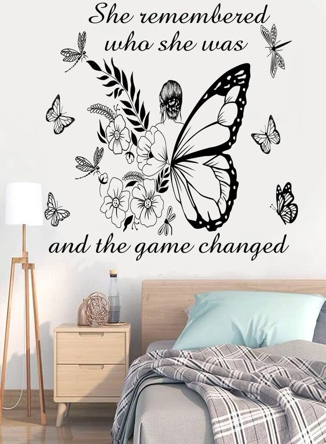 Datesno Inspirational Wall Art Quote - 'She Remembered Who She Was' - Positive Motivational Butterfly Decor for Women's Bedroom & Living Room - Yoga Studio & Beauty Salon Decor - Image 1