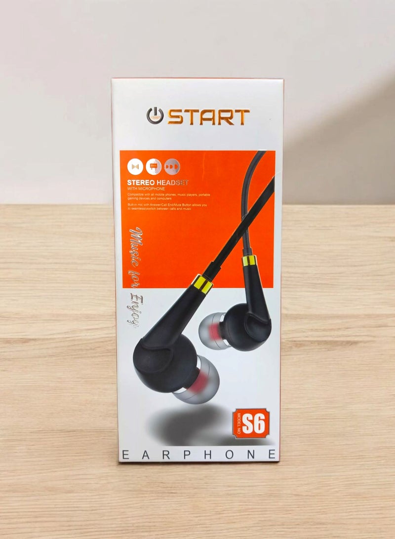 Start S6 Wired Stereo Earphone Handsfree In-Ear 3.5mm Jack  - Image 3