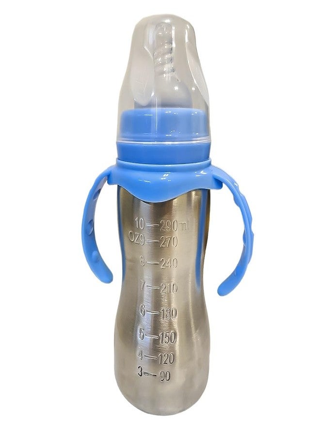 JOYFILLS 2 in 1 Baby Feeding Bottle in Stainless-Steel | Sipper cum Feeding Bottle | Silicone Nipple & Spout with Trainer Handle | Stainless Steel SUS 304 | BPA-Free, Food-Safe, Leak-Proof & Easy to Clean (Blue-290ml) - Image 1