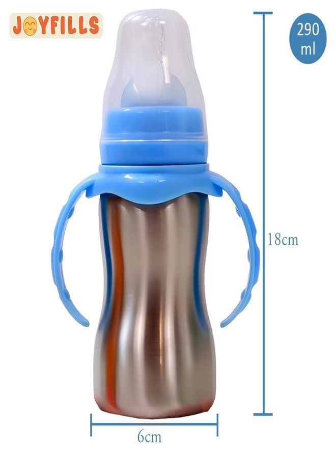 JOYFILLS 2 in 1 Baby Feeding Bottle in Stainless-Steel | Sipper cum Feeding Bottle | Silicone Nipple & Spout with Trainer Handle | Stainless Steel SUS 304 | BPA-Free, Food-Safe, Leak-Proof & Easy to Clean (Blue-290ml) - Image 2