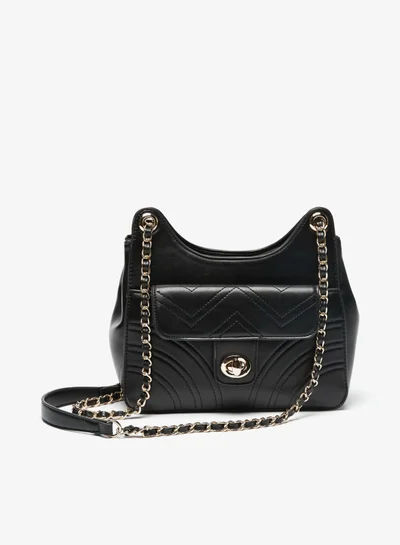 Flora Bella By Shoexpress Womens Solid Shoudler Bag with Chain Accented Handle and Zip Closure By Shoexpress
