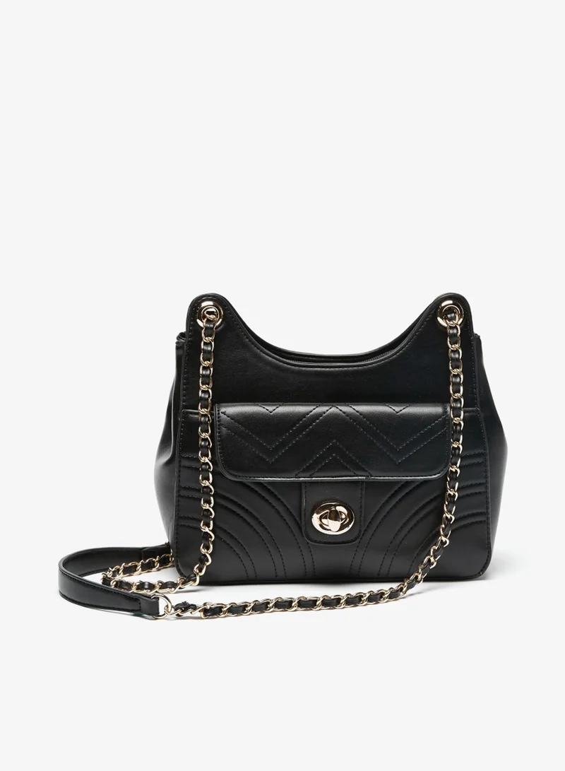 Flora Bella By Shoexpress Womens Solid Shoudler Bag with Chain Accented Handle and Zip Closure By Shoexpress