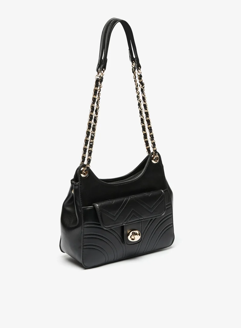Flora Bella By Shoexpress Womens Solid Shoudler Bag with Chain Accented Handle and Zip Closure By Shoexpress