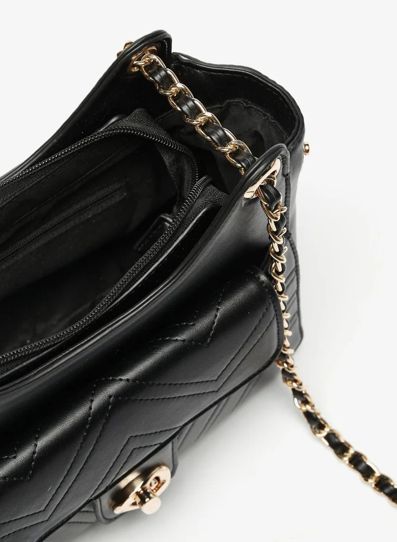 Flora Bella By Shoexpress Womens Solid Shoudler Bag with Chain Accented Handle and Zip Closure By Shoexpress