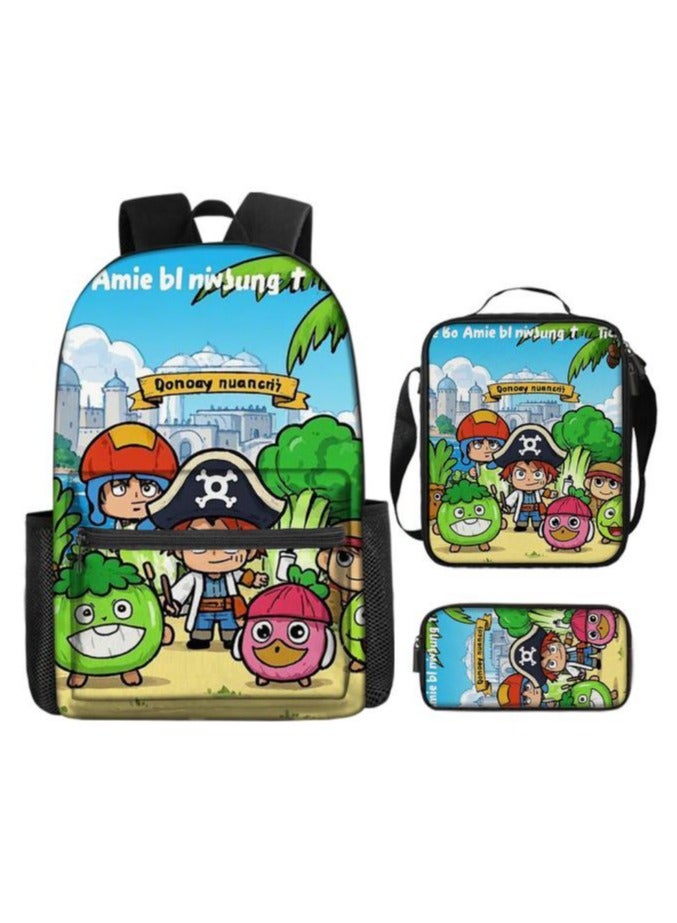 Cartoon three-piece schoolbag with zipper - 406  - Image 2