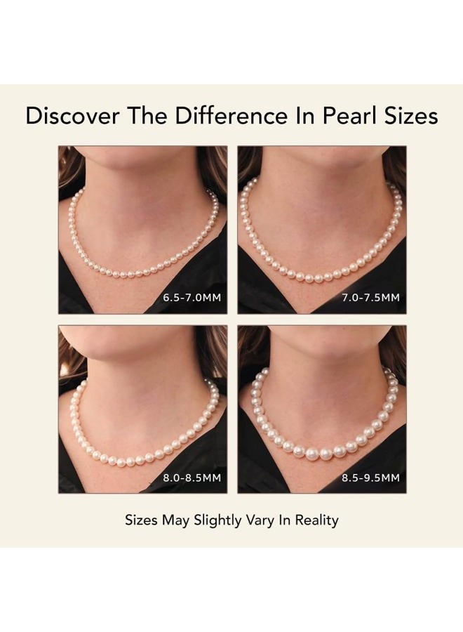 The Pearl Source قلادة لؤلؤة المياه العذبة الحقيقية للنساء، لؤلؤة مزروعة حقيقية، قلادة لؤلؤة بخيط واحد كلاسيكي، لؤلؤ أبيض، مشبك فضة استرلينية، هدية مجوهرات فاخرة، 6.5-7.0 مم - Image 3