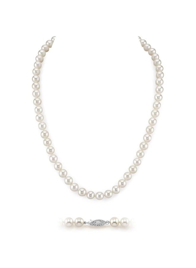 The Pearl Source قلادة لؤلؤة المياه العذبة الحقيقية للنساء، لؤلؤة مزروعة حقيقية، قلادة لؤلؤة بخيط واحد كلاسيكي، لؤلؤ أبيض، مشبك فضة استرلينية، هدية مجوهرات فاخرة، 6.5-7.0 مم - Image 1