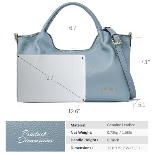 BOSTANTEN Genuine Leather Purses for Women Designer Handbags Crossbody Shoulder Bags Top Handle Satchel Blue - Image 3