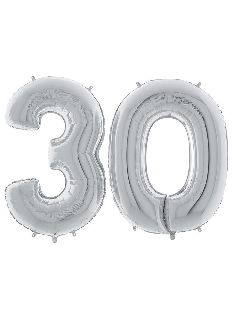 مجموعة بالونات عيد ميلاد رقم 30 من رقائق الألومنيوم باللون الفضي بطول 100 سم