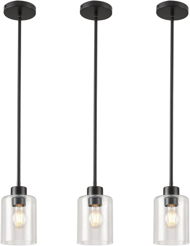 KLSS Black Pendant Light Fixture for Kitchen Island (seeded Glass Shade) - Image 2