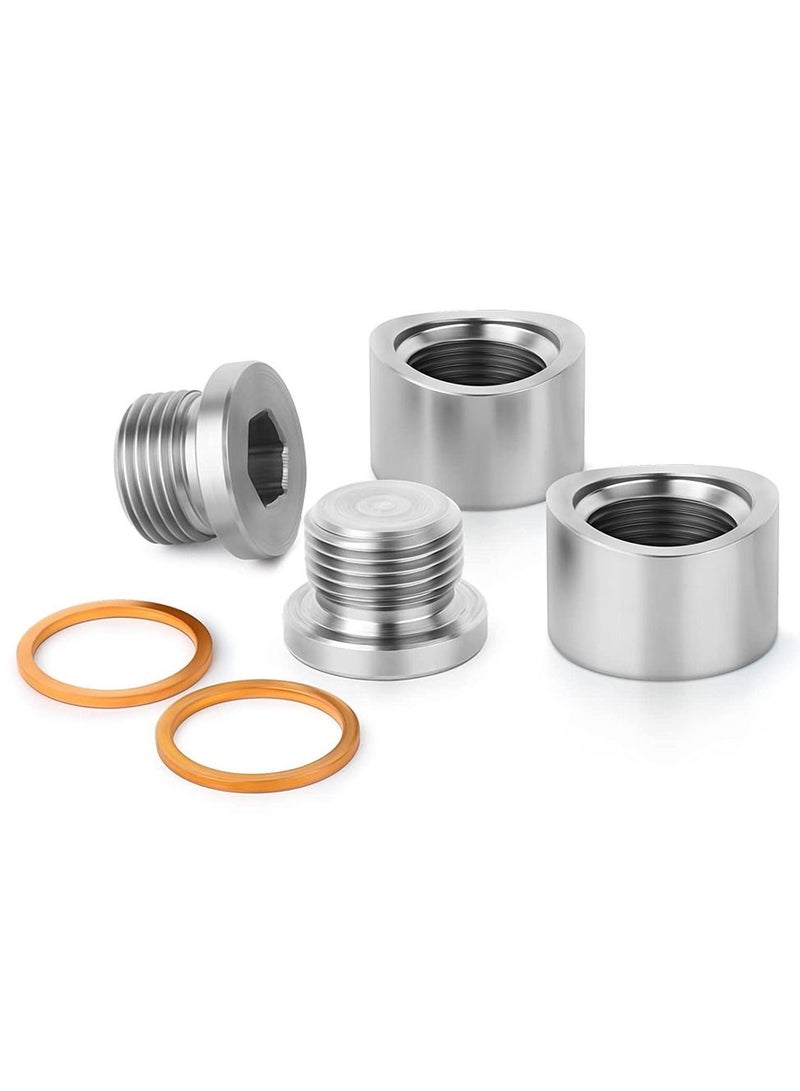 KASTWAVE 304 Stainless Steel M18 X 1.5 O2 Oxygen Sensor Bung 2 Pack Notched Style Mounting Bungs and Plugs Weld Bung with 2 Pcs Gasket - Image 1