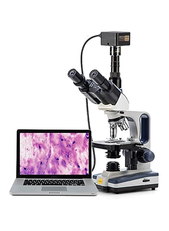 Arabest Swift SW 350T Compound Trinocular Microscope,40X-2500X Magnification,Two-Layer Mechanical Stage,with Swiftcam 16.0 mp Camera and Software Windows/Mac Compatible  - Image 1