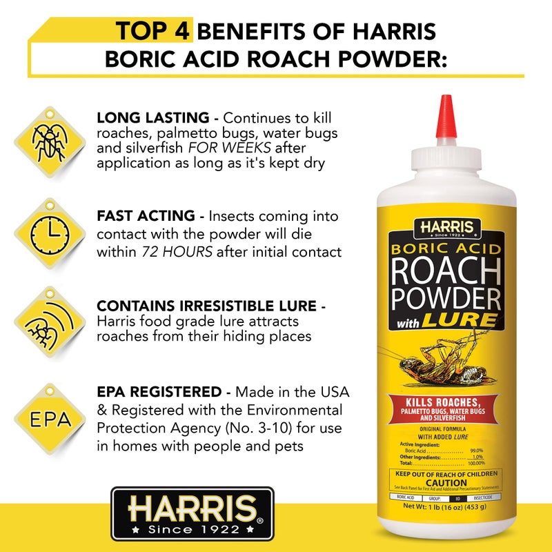 HARRIS Boric Acid Roach and Silverfish Killer Powder w/Lure for Insects (16oz) - Image 3