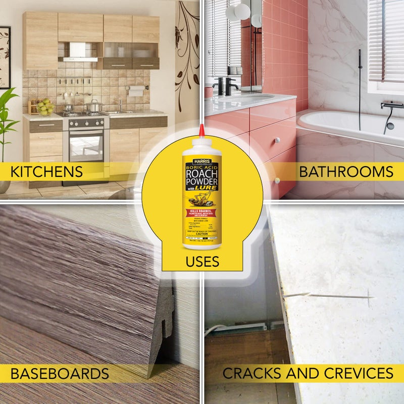 HARRIS Boric Acid Roach and Silverfish Killer Powder w/Lure for Insects (16oz) - Image 4