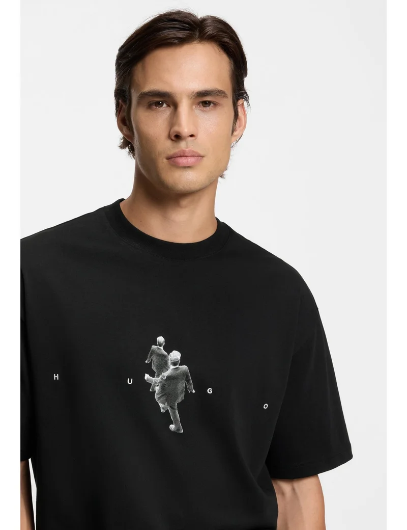 HUGO Black Oversized-fit T-shirt in cotton jersey with graphic artwork for Men | Best Price UAE