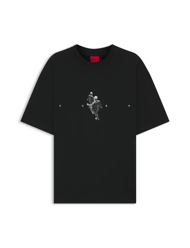 HUGO Black Oversized-fit T-shirt in cotton jersey with graphic artwork for Men | Best Price UAE