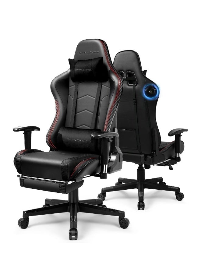 GTPLAYER Gaming Chair with Dual Bluetooth Speakers, Computer Video Game Desk Chair with Footrest, 3D Armrests, Adjustable Headrest & Lumbar Support, Ergonomic Home Office Executive Chair - Black black