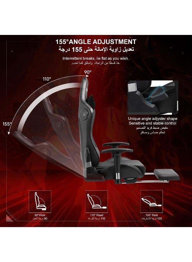 GTPLAYER Gaming Chair with Dual Bluetooth Speakers, Computer Video Game Desk Chair with Footrest, 3D Armrests, Adjustable Headrest & Lumbar Support, Ergonomic Home Office Executive Chair - Black black - Image 4