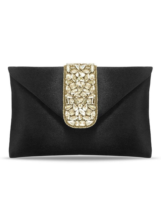 Peora Clutch Women's Purse Bridal Bag For Casual Detachable Strap Evening Sling Bag (Black)-C61BL - Image 1