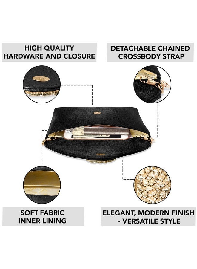 Peora Clutch Women's Purse Bridal Bag For Casual Detachable Strap Evening Sling Bag (Black)-C61BL - Image 3