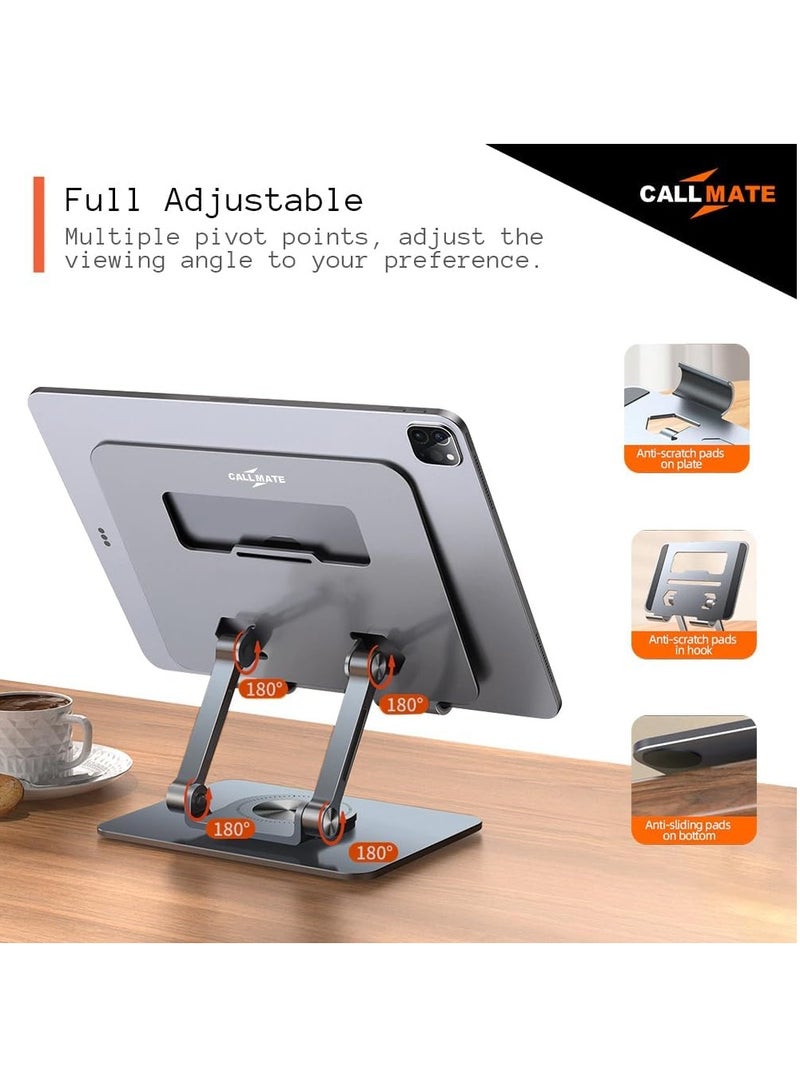 حامل تابلت دوار 360 درجة للمكتب مع قاعدة دوارة كمبيوتر قابل للتعديل لرفع التابلت متوافق جميع انواع ايباد لون رمادي مصنوع من الألومنيوم - Image 2