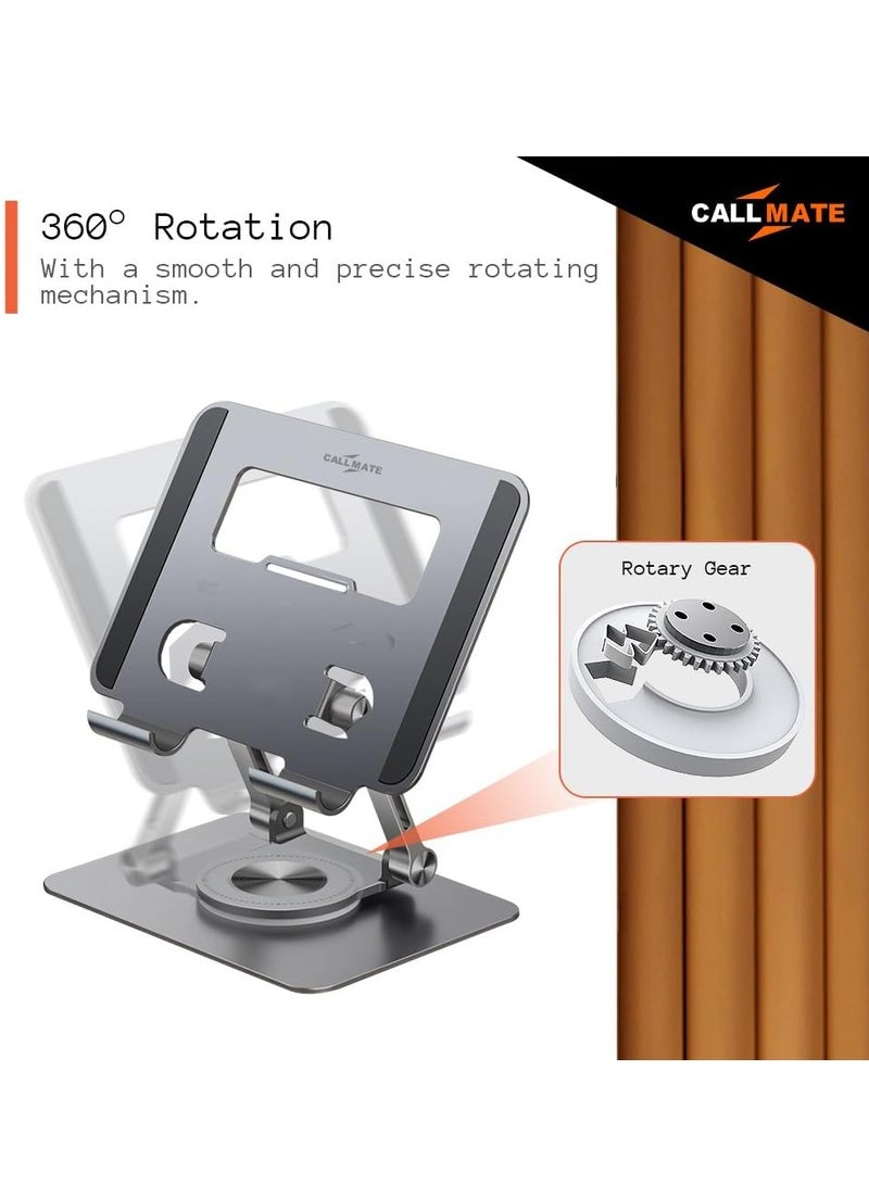 حامل تابلت دوار 360 درجة للمكتب مع قاعدة دوارة كمبيوتر قابل للتعديل لرفع التابلت متوافق جميع انواع ايباد لون رمادي مصنوع من الألومنيوم - Image 3