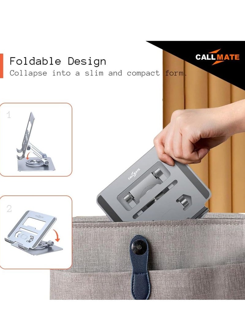 حامل تابلت دوار 360 درجة للمكتب مع قاعدة دوارة كمبيوتر قابل للتعديل لرفع التابلت متوافق جميع انواع ايباد لون رمادي مصنوع من الألومنيوم - Image 4