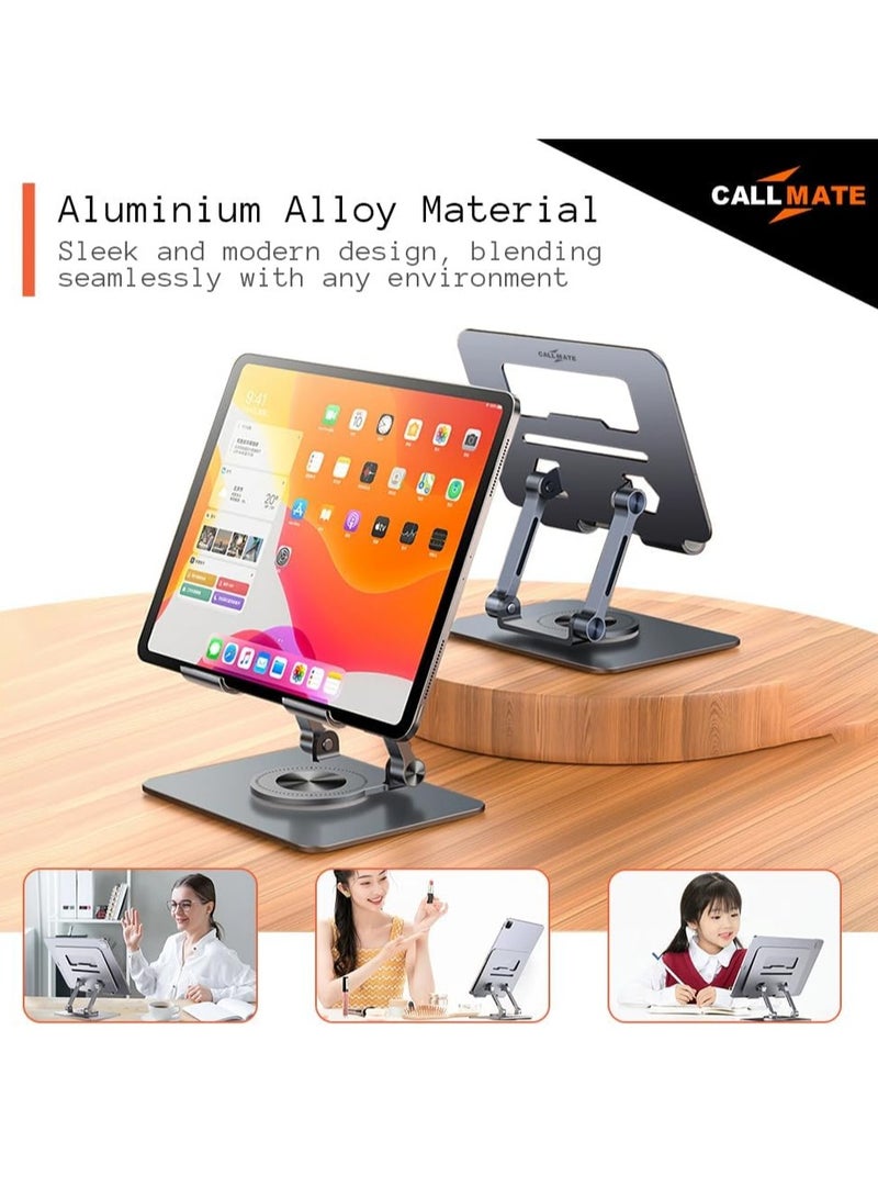 حامل تابلت دوار 360 درجة للمكتب مع قاعدة دوارة كمبيوتر قابل للتعديل لرفع التابلت متوافق جميع انواع ايباد لون رمادي مصنوع من الألومنيوم - Image 5