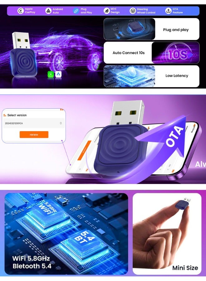 Chase Up MINI Wireless CarPlay Android Auto Adapter, Ultra Series, Easy to Hide, Stable Connetion, Work with USB-A/Type-C Port, Retain Original Controls & Audio (Deep Blue) - Image 3