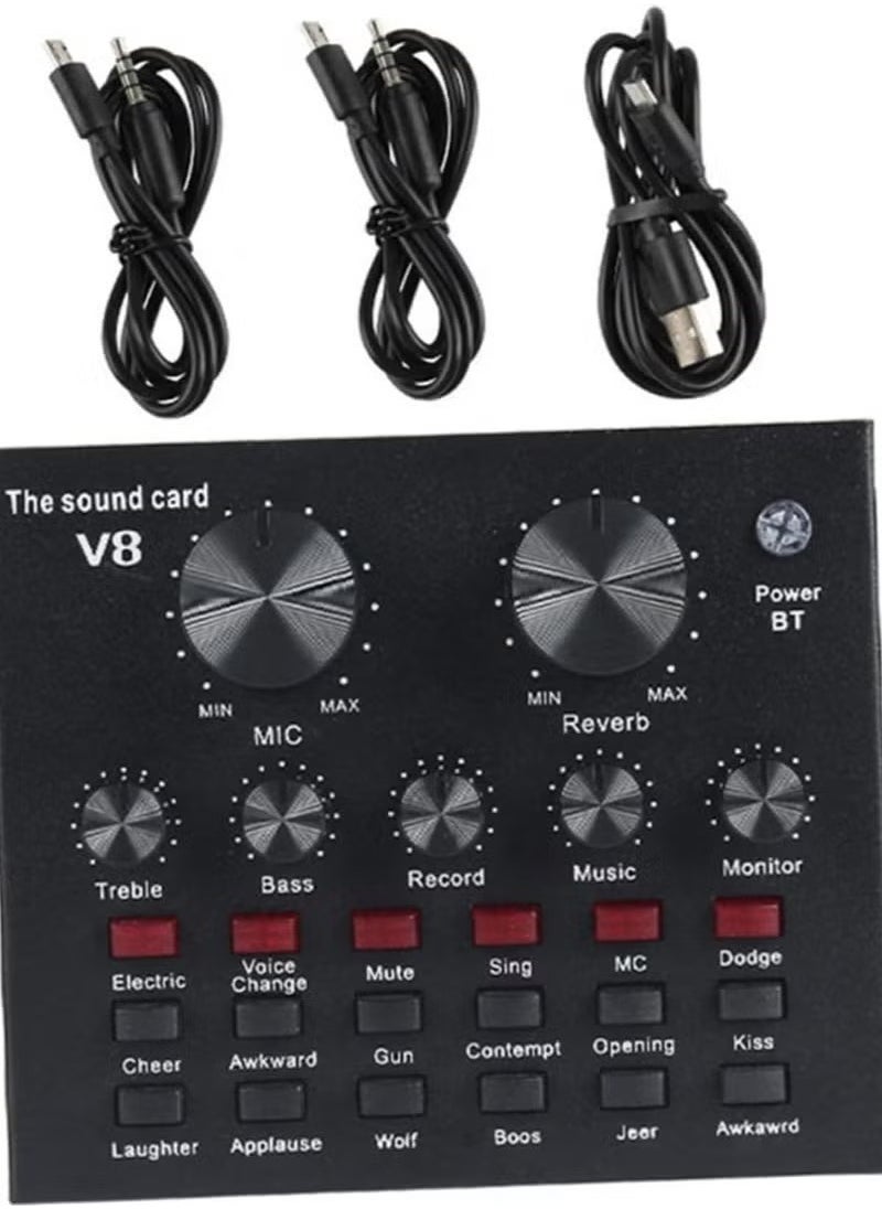 Generic External Sound Card USB Live External Sound Mixer Board Voice Changer Sound Card with Multiple Sound Effects for Live Recording Home KTV Voice Chat  - Image 1