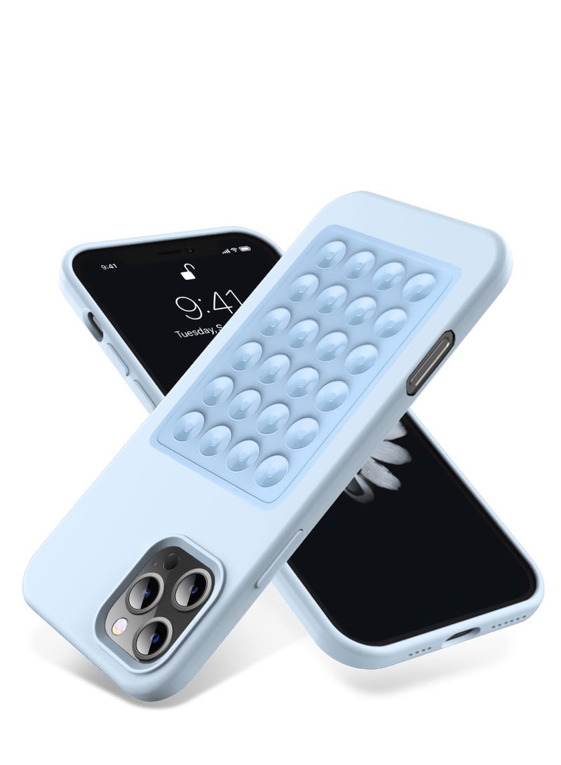 جراب هاتف من السيليكون الناعم مع قاعدة تثبيت وحماية كاملة ومضاد للصدمات لهاتف iPhone 16 Pro Max (أزرق فاتح)