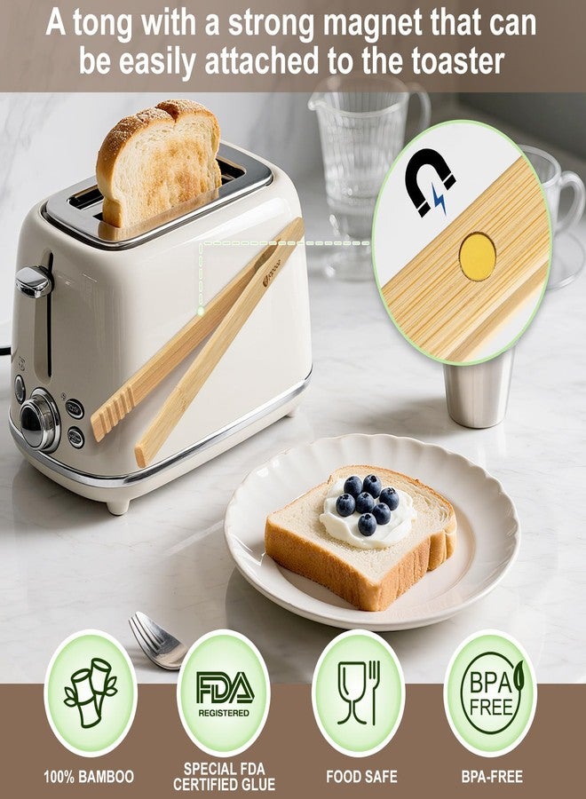 laboos Magnetic Bamboo Toaster Tongs (Set of 2), 10.2-Inch Extra-Long Kitchen Tongs with Rebound-Construct & Anti-Slip Grip, Ideal for Cooking, BBQ, Serving - by LABOOS - Image 3