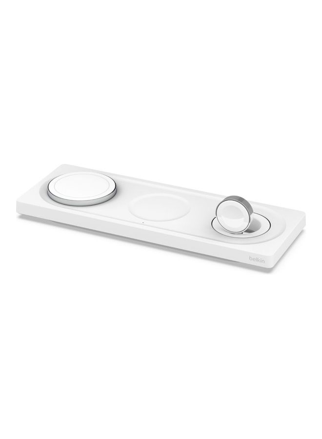 belkin 3-in-1 Magsafe Wireless Charging Station - MFi Certified Charger Pad For iPhone 15, 14, 13, 12 Series, Apple Watch 9, 8, 7, 6, Se, And Airpods 2, Pro, Ultra - Travel-friendly White - Image 3