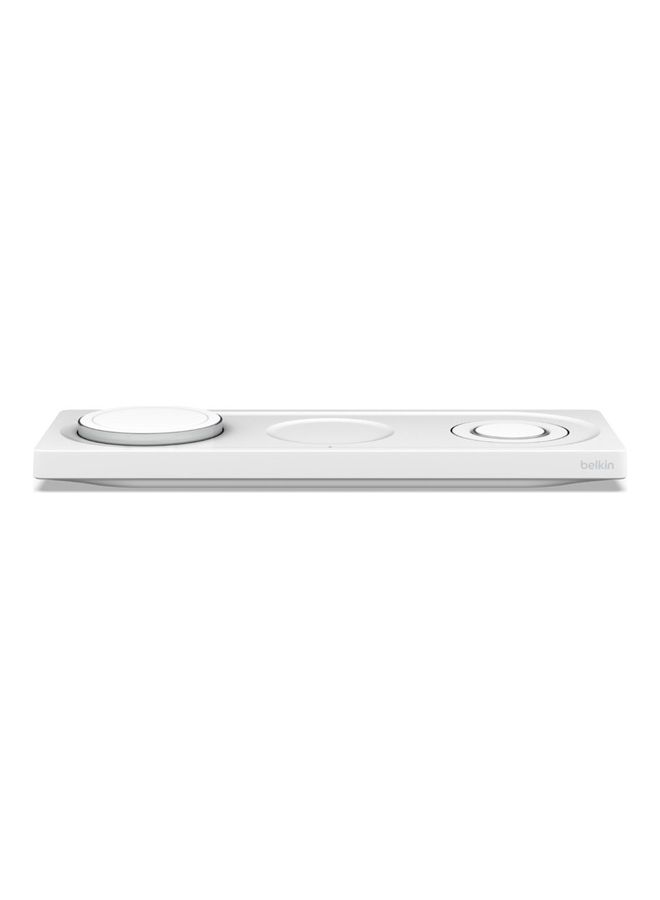 belkin 3-in-1 Magsafe Wireless Charging Station - MFi Certified Charger Pad For iPhone 15, 14, 13, 12 Series, Apple Watch 9, 8, 7, 6, Se, And Airpods 2, Pro, Ultra - Travel-friendly White - Image 4