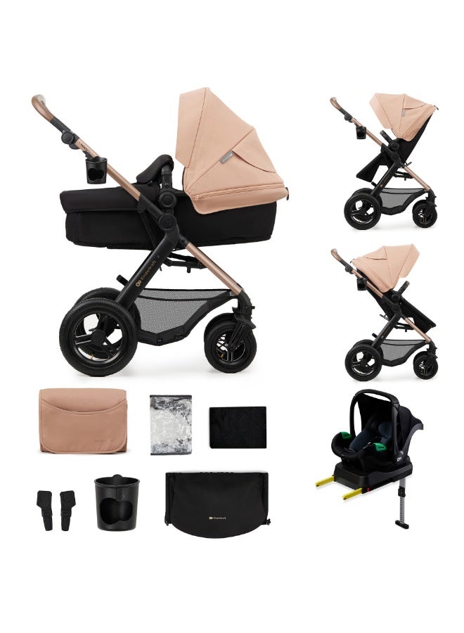 Kinderkraft MOOV 2 AIR 4-in-1 Baby Travel System, Multifunctional Stroller with Carrycot, Pushchair & Infant Car Seat, Air-Filled Wheels, Suitable from Birth, Sand Beige - Image 1