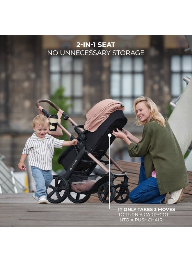 Kinderkraft MOOV 2 AIR 4-in-1 Baby Travel System, Multifunctional Stroller with Carrycot, Pushchair & Infant Car Seat, Air-Filled Wheels, Suitable from Birth, Sand Beige - Image 4
