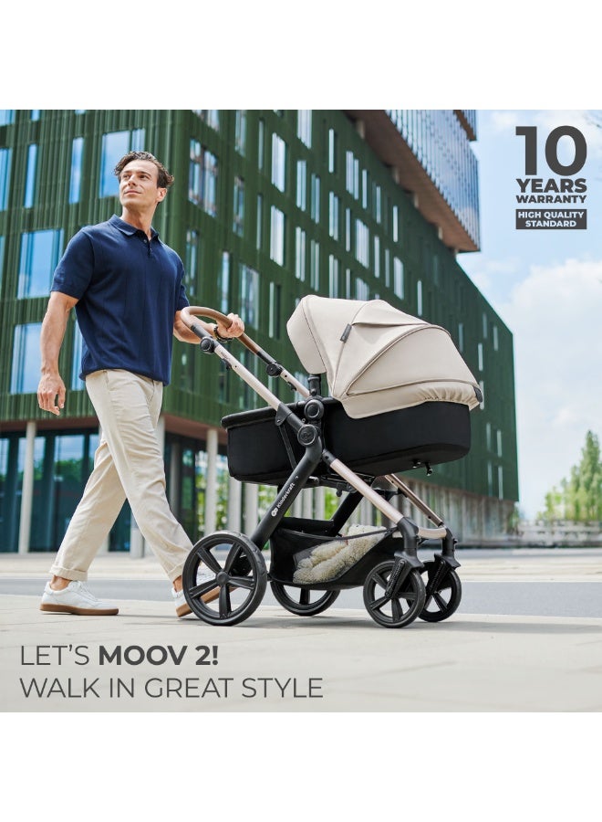 Kinderkraft MOOV 2 AIR 4-in-1 Baby Travel System, Multifunctional Stroller with Carrycot, Pushchair & Infant Car Seat, Air-Filled Wheels, Suitable from Birth, Sand Beige - Image 2
