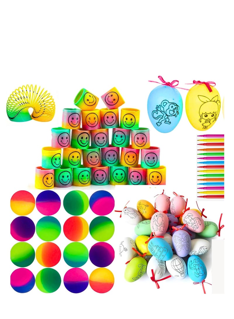 30 Set party favors for kids, 12 Bouncy Balls, 12 Smiley Spring, 6 Egg Painting Kit, Children/Return Birthday Presents for Children/Pinata Birthday Goodie Bag Fillers for Girl