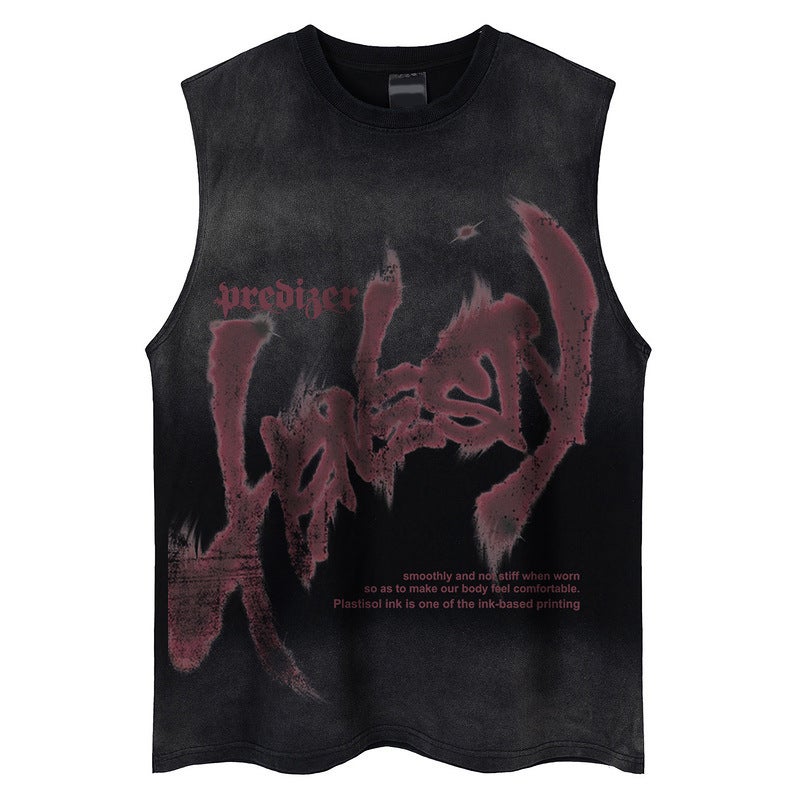 Yprs Men'S Hip Hop Gradient Graffiti Print Sleeveless T-Shirt Men'S And Women'S Fashion Brand Loose Couple Suede Tee - Image 2