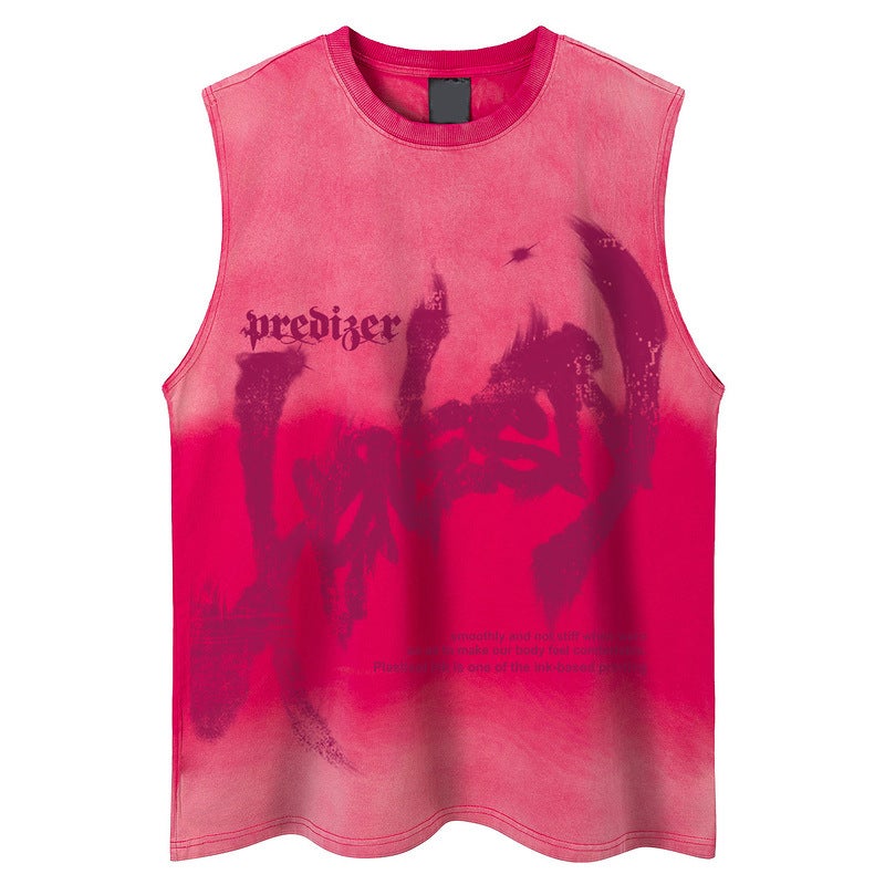 Yprs Men'S Hip Hop Gradient Graffiti Print Sleeveless T-Shirt Men'S And Women'S Fashion Brand Loose Couple Suede Tee - Image 3