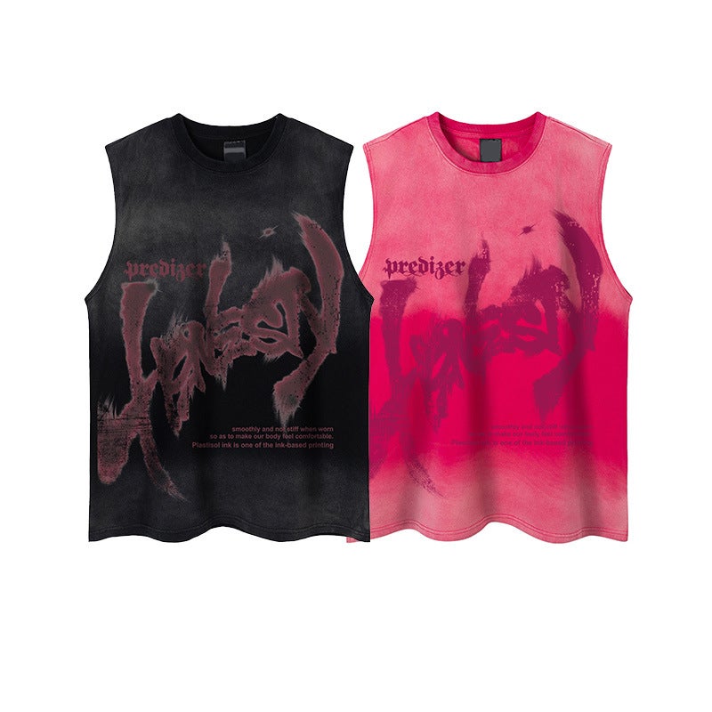 Yprs Men'S Hip Hop Gradient Graffiti Print Sleeveless T-Shirt Men'S And Women'S Fashion Brand Loose Couple Suede Tee - Image 4