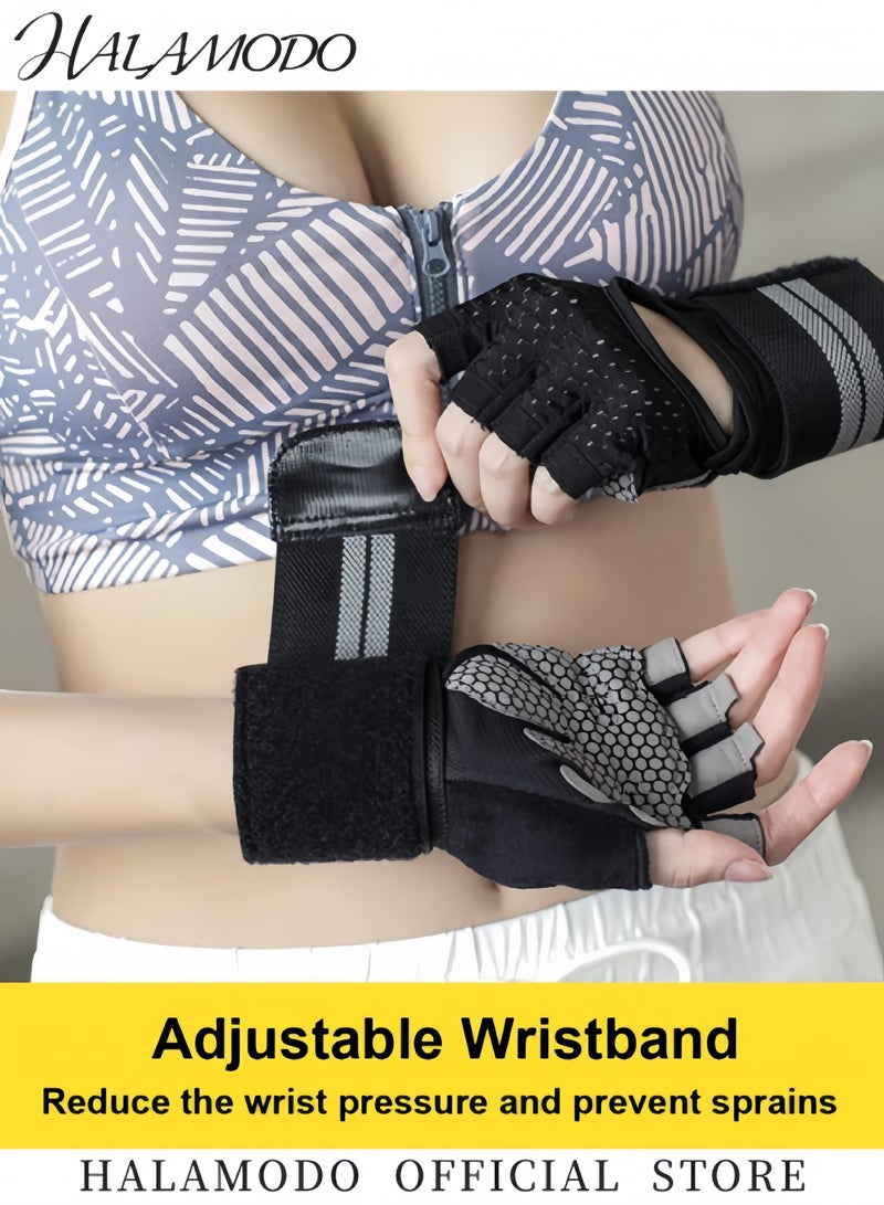 Halamodo Workout Gloves Fitness Gloves Gym Gloves Half Finger Weight Lifting Gloves Full Palm Protection Breathable Mountain Bike Gloves for Cycling & Hiking & Other Fitness Sports - Image 4